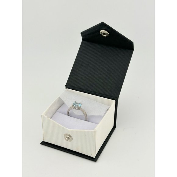 Shimmering Blue Topaz, Oval Cut with Diamond Accent Ring in Sterling Silver - Be - Picture 9 of 9